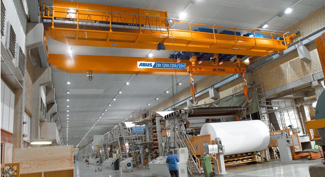 ponte rolante dupla viga ABUS 1100-600 A ponte rolante de dupla viga ABUS pode trabalhar com até 3 talhas elétricas na mesma ponte rolante, uma principal e duas auxiliares